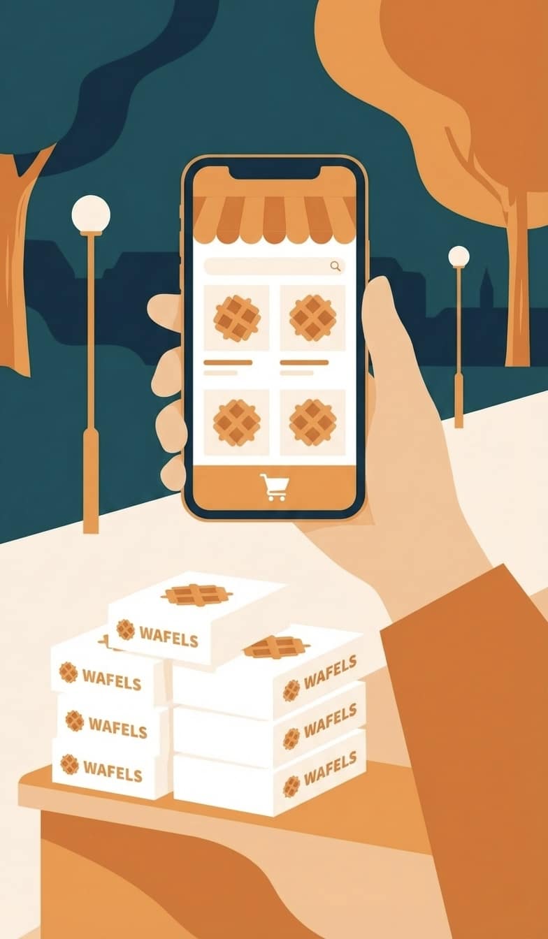 Un webshop sur smartphone et des boîtes de gaufres Bani : la vente en ligne garde toute sa chaleur humaine.
