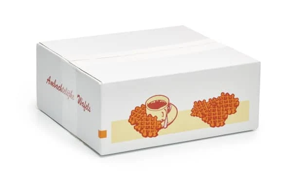 La boîte Bani reconnaissable de gaufres artisanales à la vanille