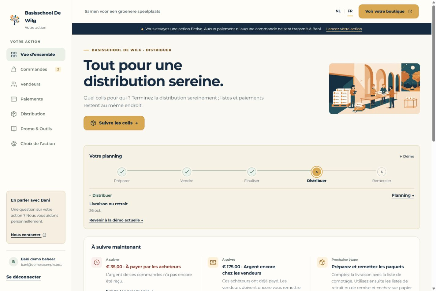 Côté organisation · Distribuer · Données d’exemple
