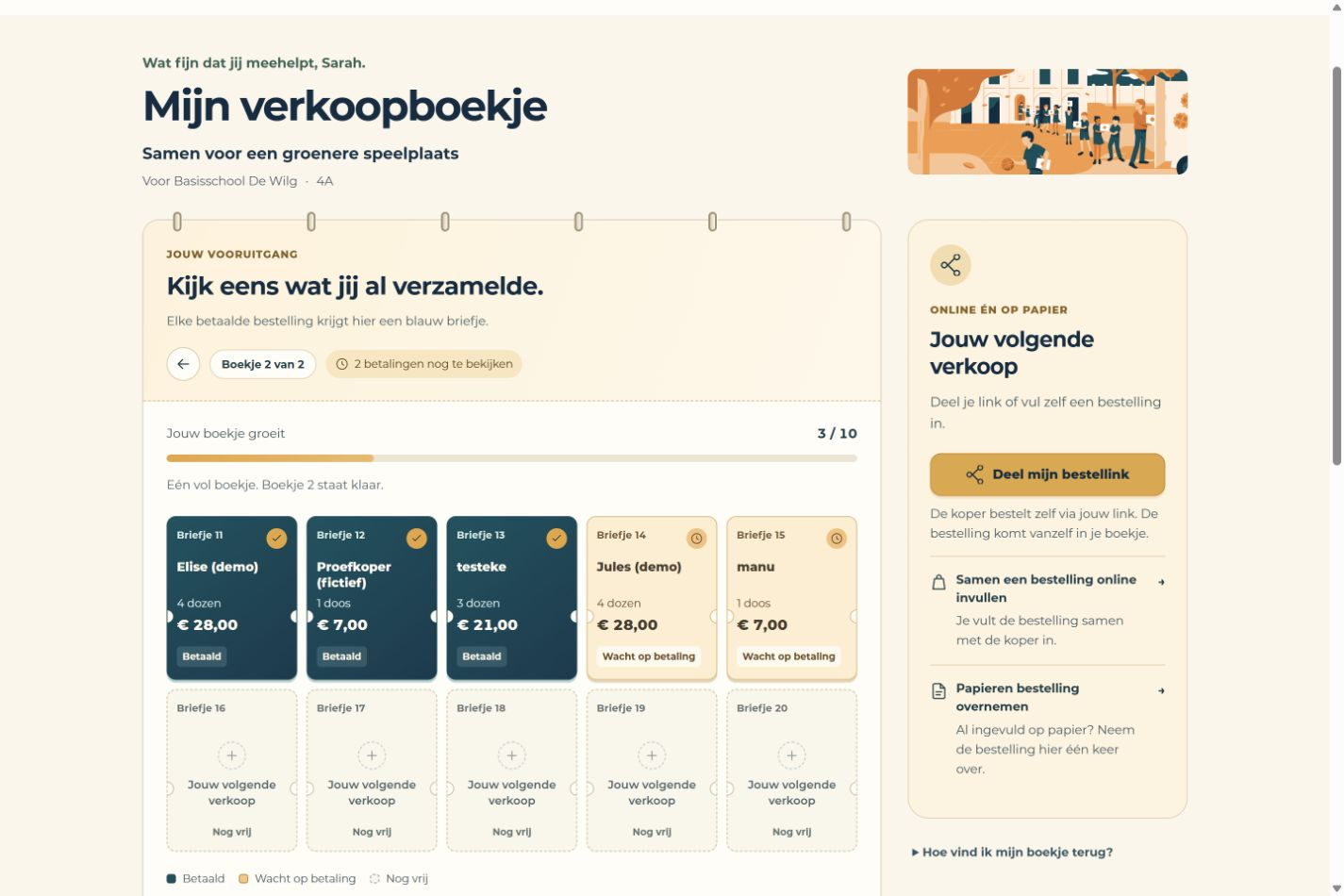 Als verkoper · Voorbeeldgegevens